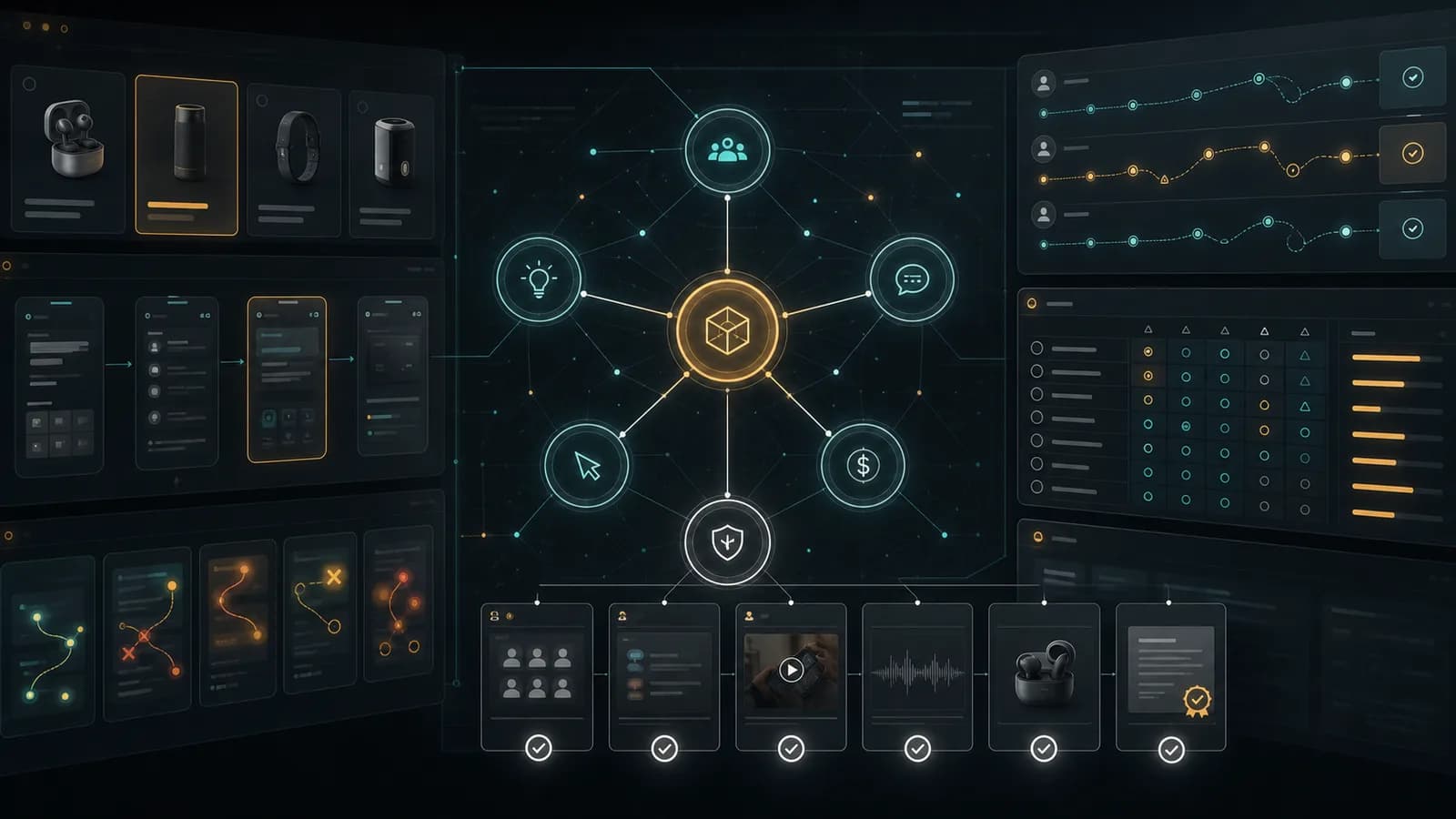 Pricing research simulation workspace connecting buyer roles, package options, objections, and validation checks
